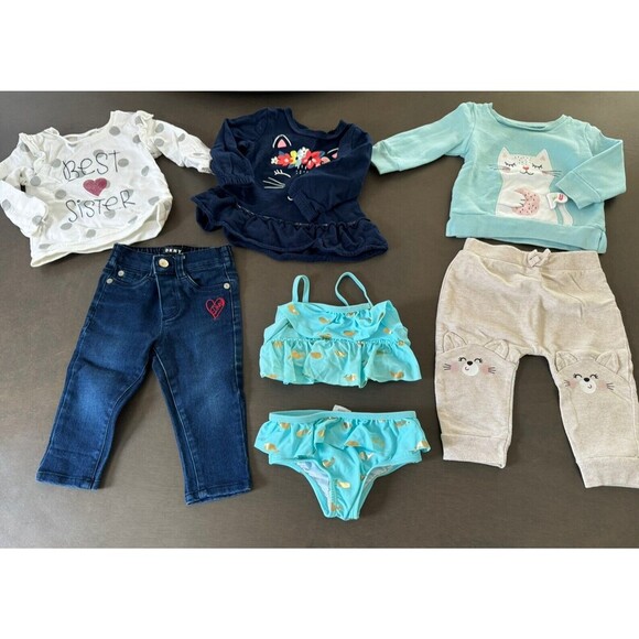 Baby Girl Bundle clothes 12 M Floral tops DKNY jeans Carter's outfit set swim - Picture 1 of 15